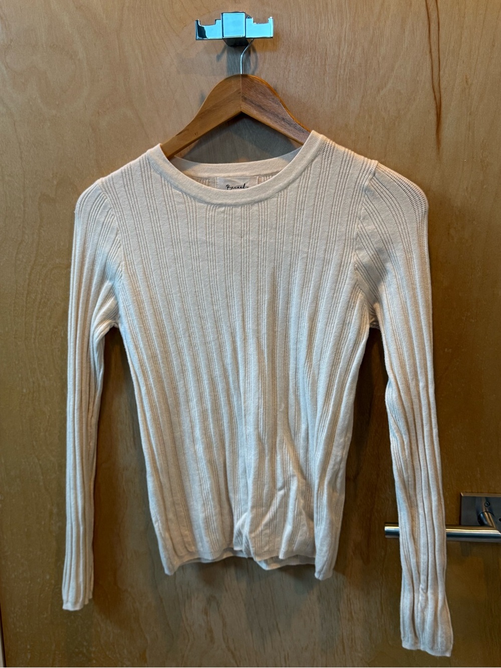 Becca Cream Ribbed Crewneck Sweater Top